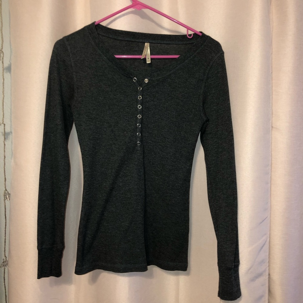 Ribbed Henley Long Sleeve Top
